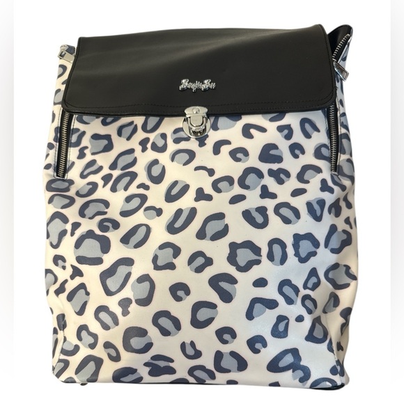 Boujie Bee Laptop Backpack White Gray Snow Leopard Print Faux Leather main image 5
